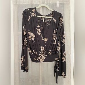 Free People floral wrap long sleeve blouse